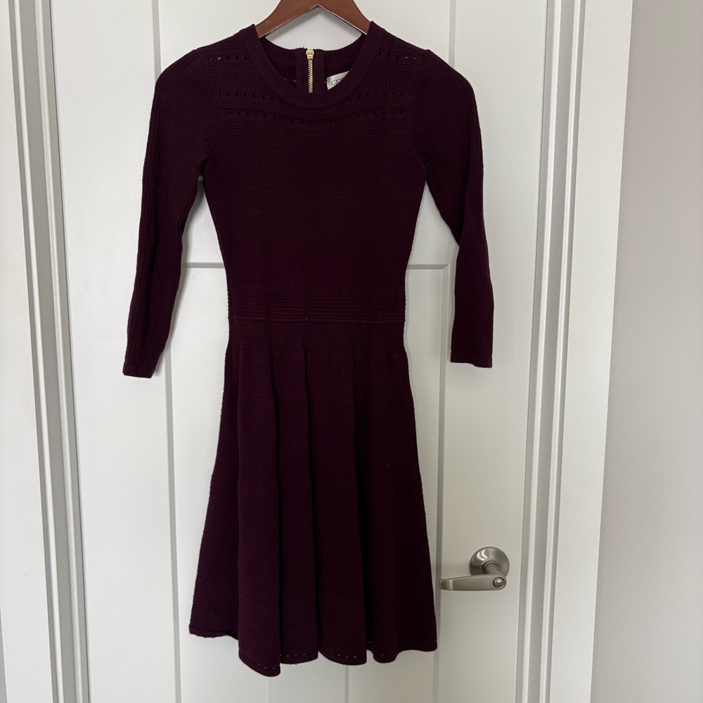 Eliza J Rich Fit and Flare Sweater Dress Burgundy Long Sleeve - XS - Picture 2 of 11
